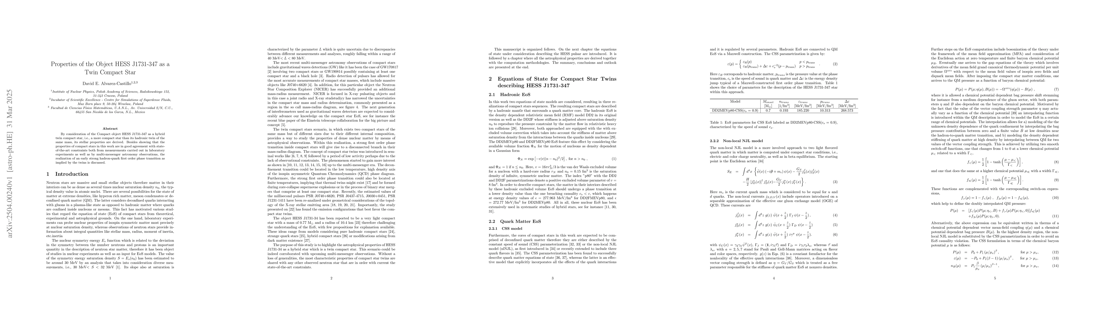 Thumbnail for Properties of the Object HESS J1731-347 as a Twin Compact Star