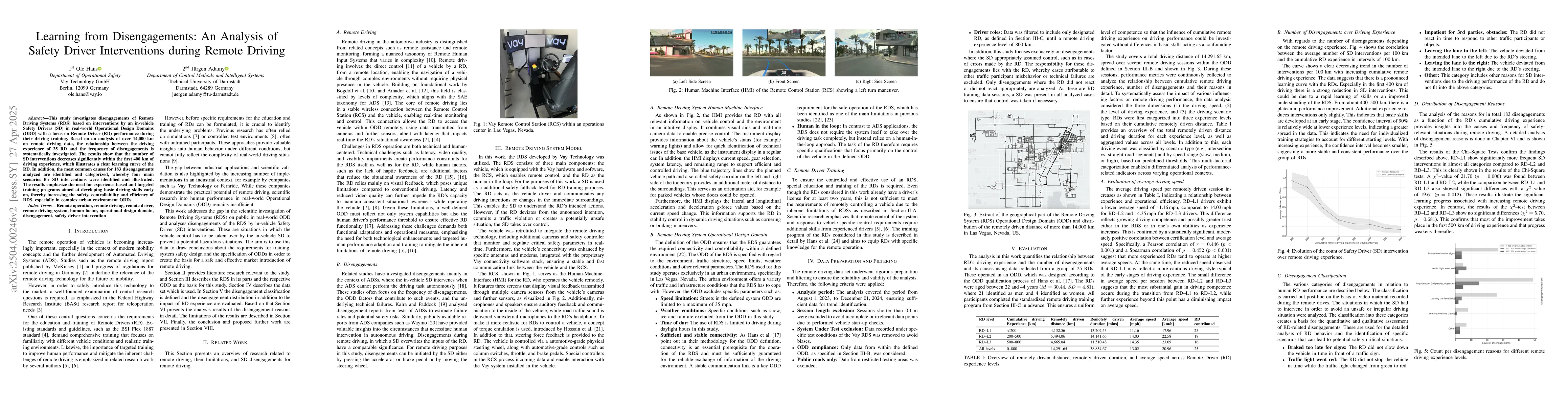 Thumbnail for Learning from Disengagements: An Analysis of Safety Driver Interventions
  during Remote Driving