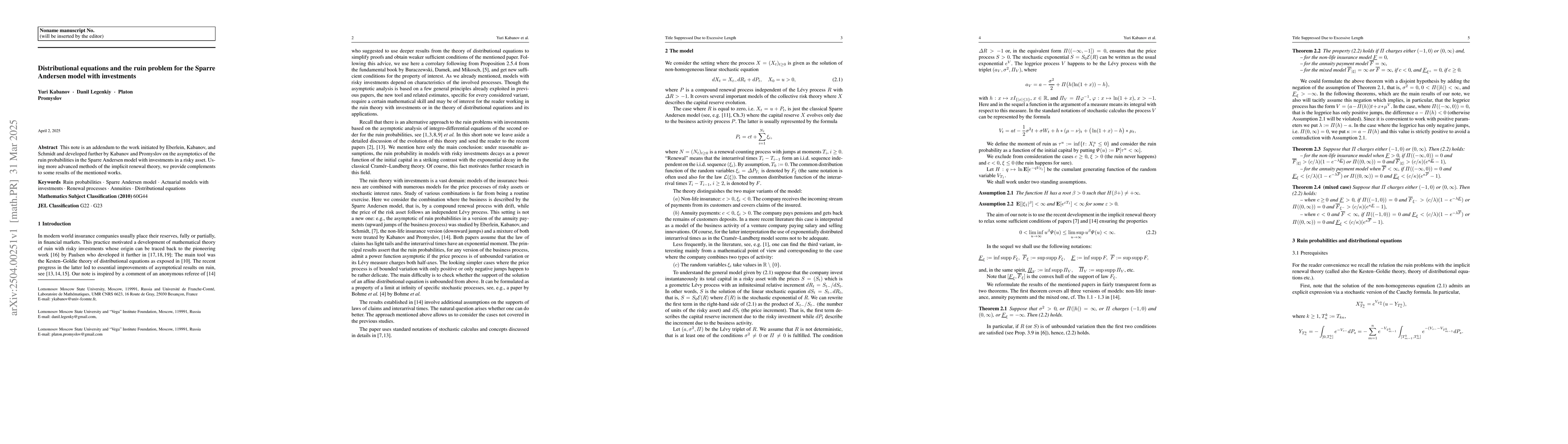 Thumbnail for Distributional equations and the ruin problem for the Sparre Andersen
  model with investments