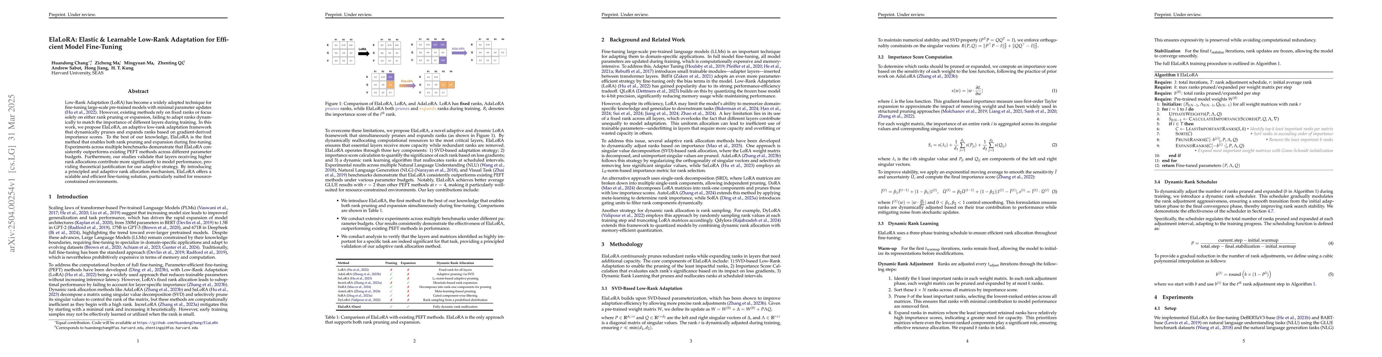 Thumbnail for ElaLoRA: Elastic & Learnable Low-Rank Adaptation for Efficient Model
  Fine-Tuning