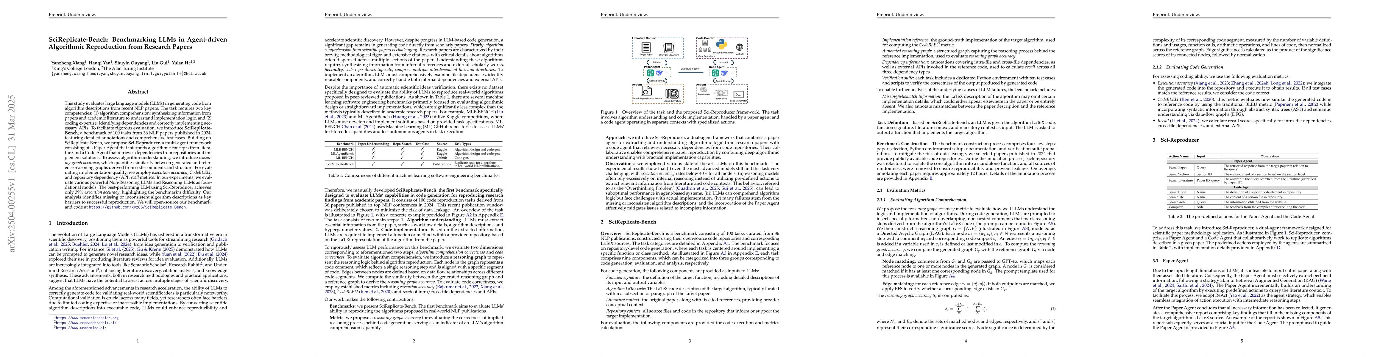Thumbnail for SciReplicate-Bench: Benchmarking LLMs in Agent-driven Algorithmic
  Reproduction from Research Papers