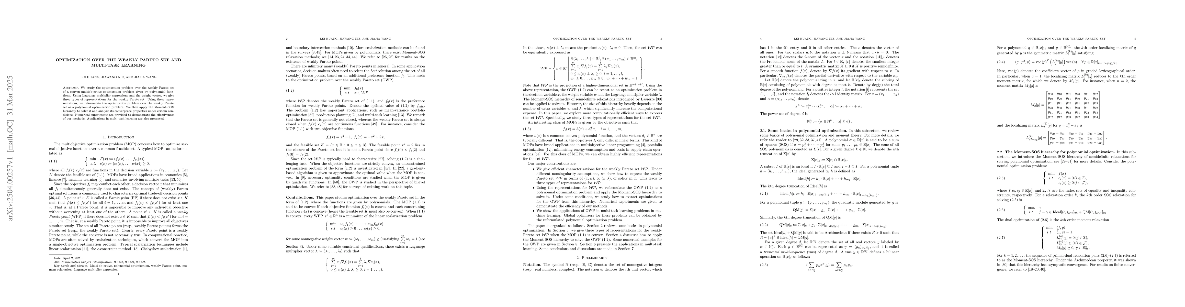 Thumbnail for Optimization over the weakly Pareto set and multi-task learning