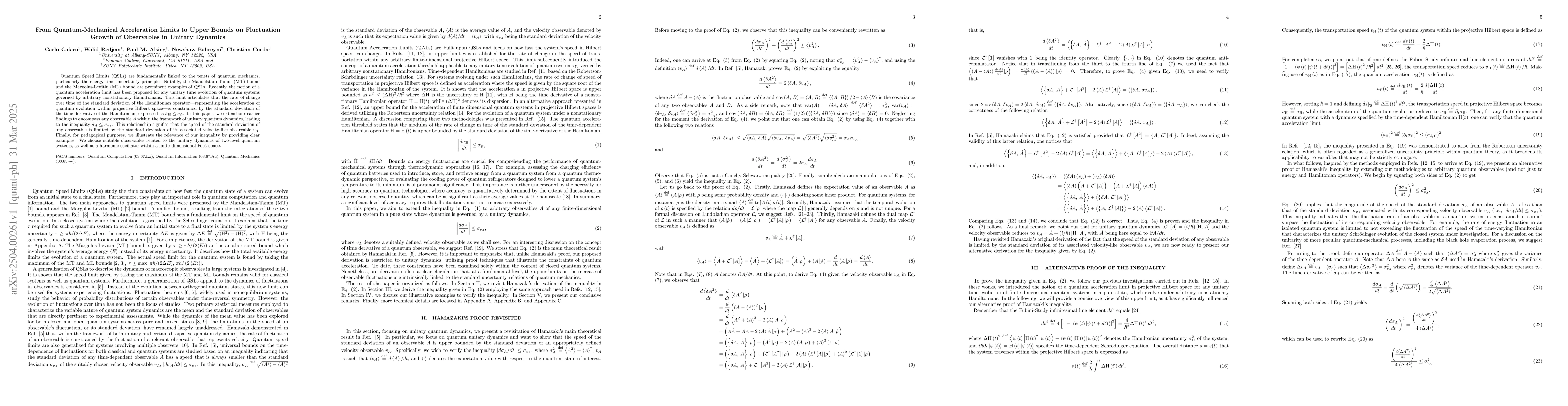 Thumbnail for From Quantum-Mechanical Acceleration Limits to Upper Bounds on
  Fluctuation Growth of Observables in Unitary Dynamics