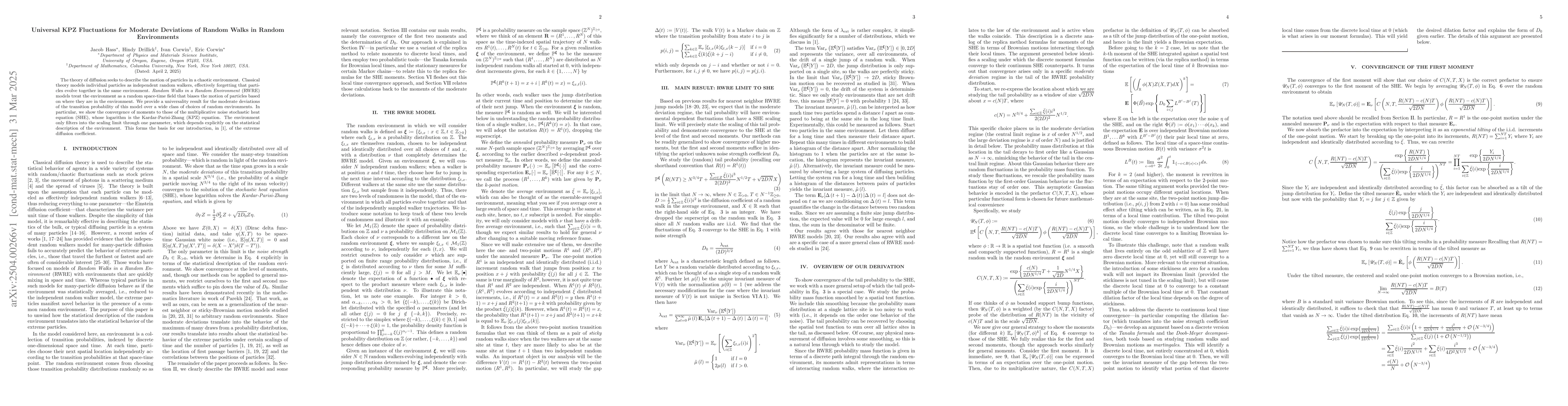 Thumbnail for Universal KPZ Fluctuations for Moderate Deviations of Random Walks in
  Random Environments