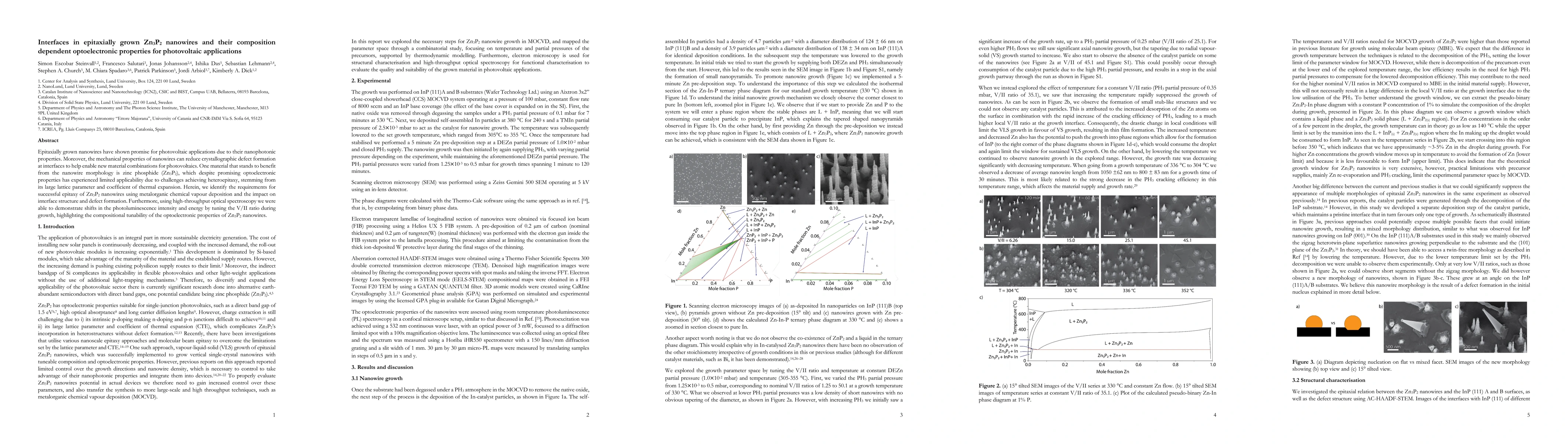 Thumbnail for Interfaces in epitaxially grown Zn3P2 nanowires and their composition
  dependent optoelectronic properties for photovoltaic applications