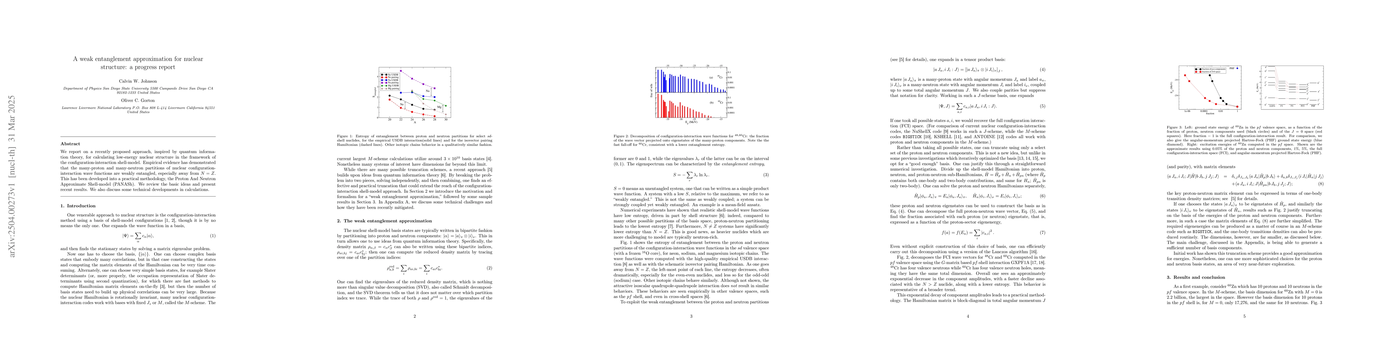 Thumbnail for A weak entanglement approximation for nuclear structure: a progress
  report