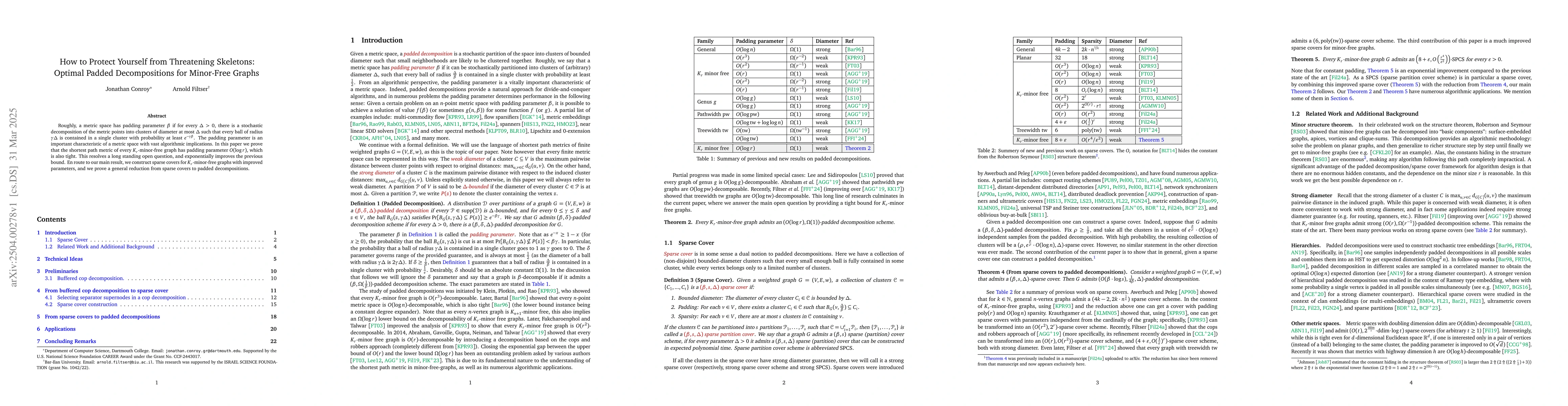 Thumbnail for How to Protect Yourself from Threatening Skeletons: Optimal Padded
  Decompositions for Minor-Free Graphs
