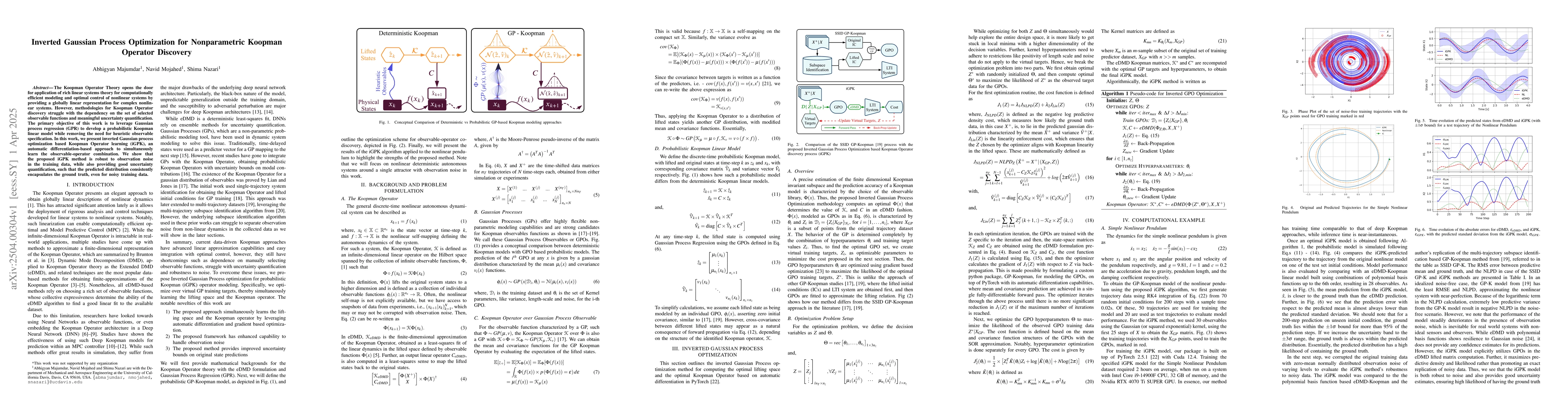 Thumbnail for Inverted Gaussian Process Optimization for Nonparametric Koopman
  Operator Discovery
