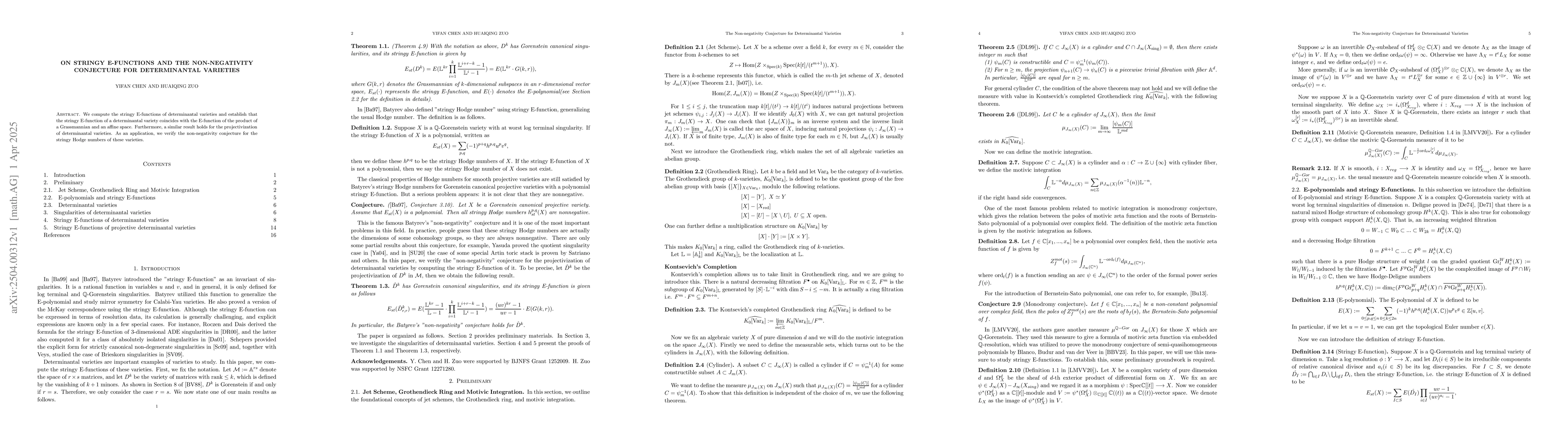 Thumbnail for On Stringy E-functions and the Non-negativity Conjecture for
  Determinantal Varieties