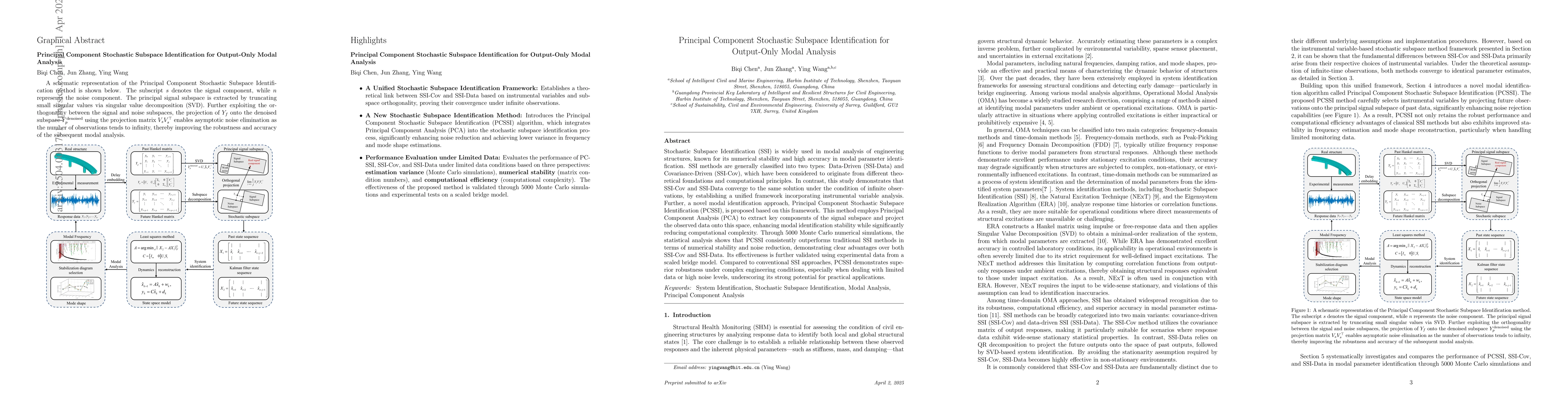 Thumbnail for Principal Component Stochastic Subspace Identification for Output-Only
  Modal Analysis