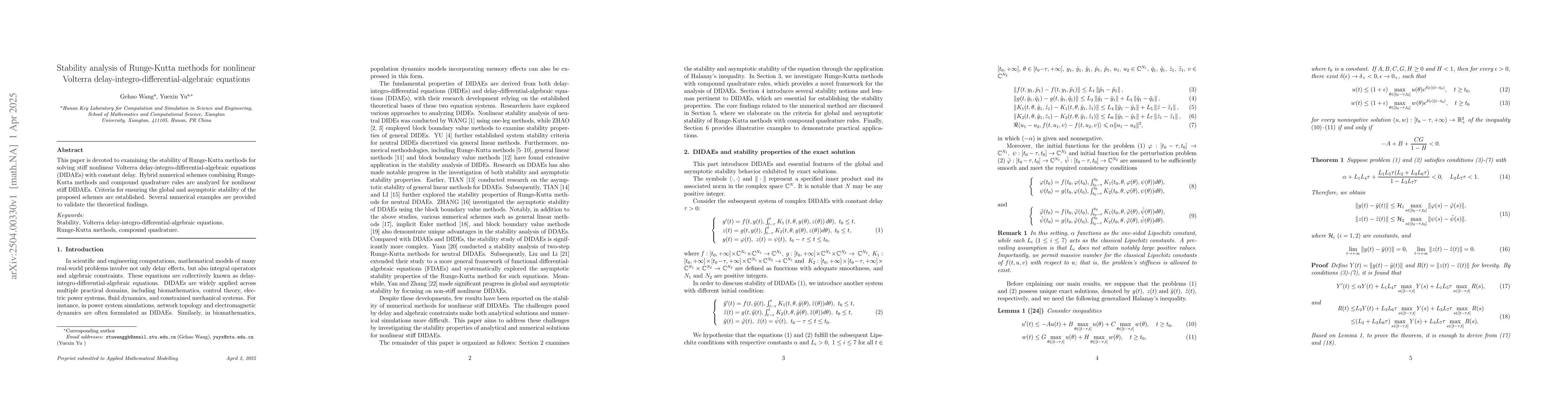Thumbnail for Stability analysis of Runge-Kutta methods for nonlinear Volterra
  delay-integro-differential-algebraic equations