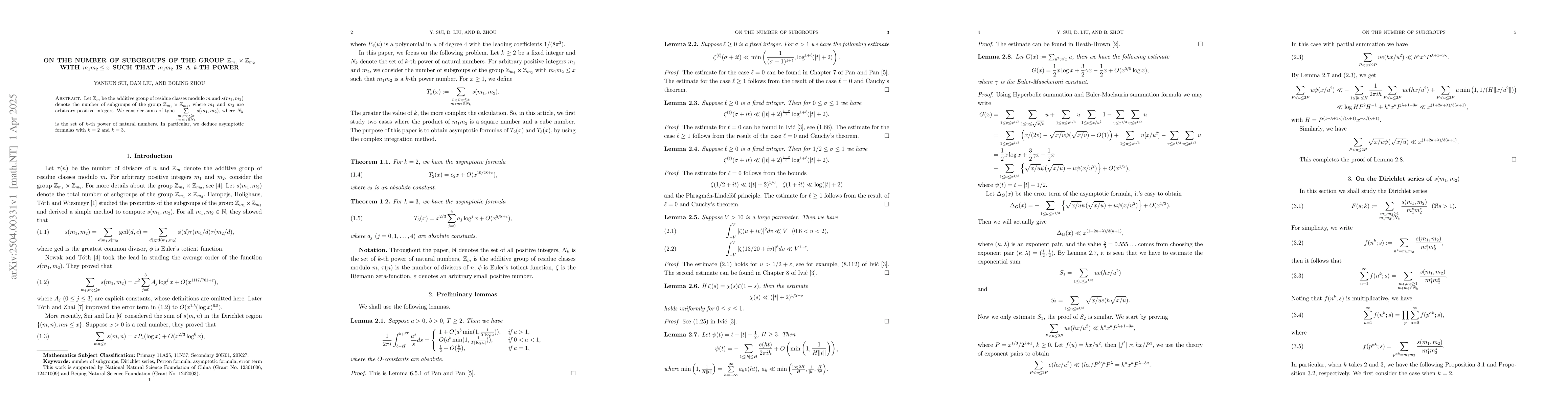 Thumbnail for On the number of subgroups of the group $\mathbb{Z}_{m_{1}} \times
  \mathbb{Z}_{m_{2}}$ with $m_{1}m_{2}\leq x$ such that $m_{1}m_{2}$ is a
  $k$-th power