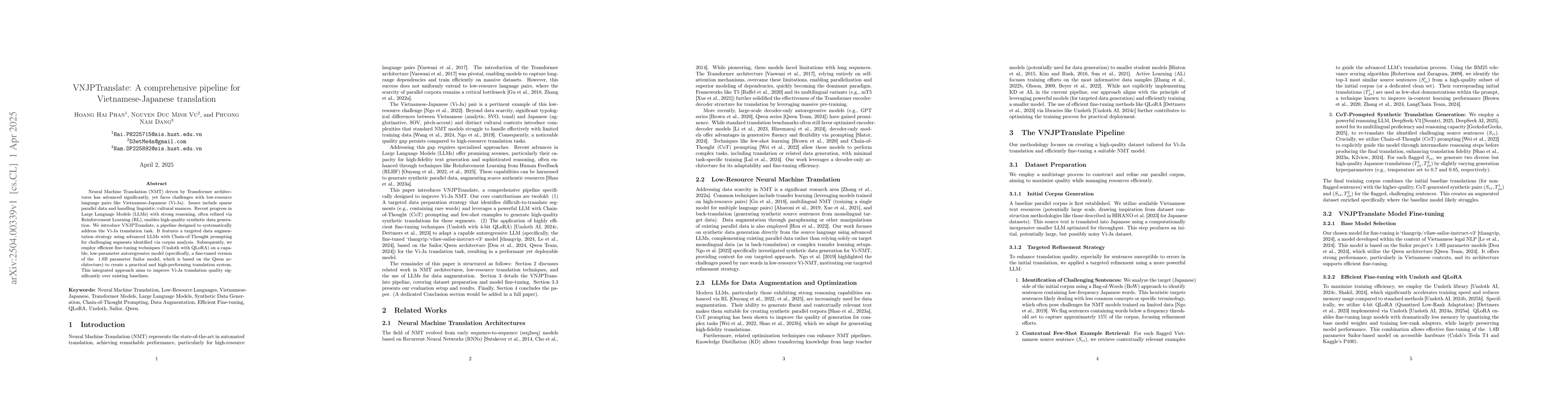 Thumbnail for VNJPTranslate: A comprehensive pipeline for Vietnamese-Japanese
  translation