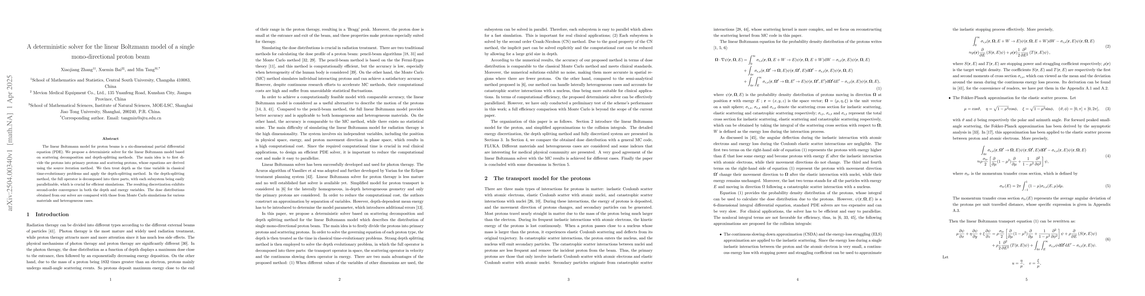 Thumbnail for A deterministic solver for the linear Boltzmann model of a single
  mono-directional proton beam