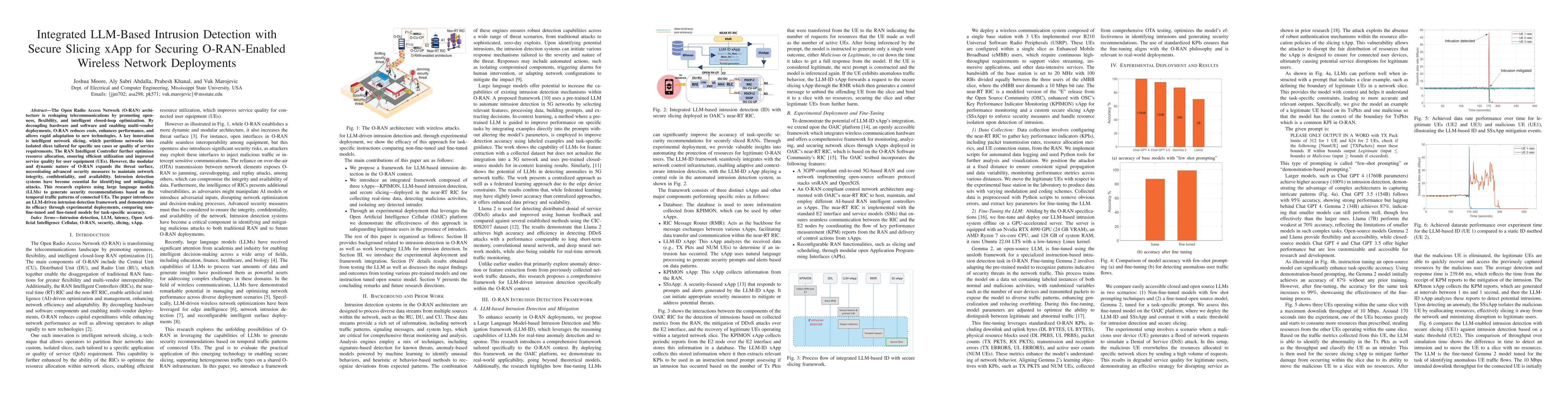 Thumbnail for Integrated LLM-Based Intrusion Detection with Secure Slicing xApp for
  Securing O-RAN-Enabled Wireless Network Deployments