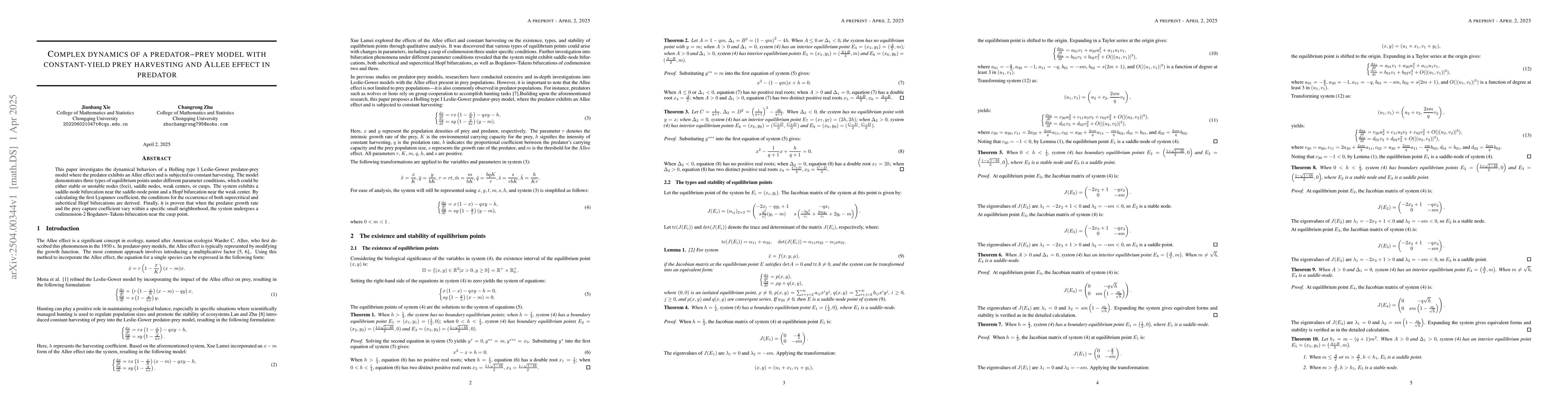 Thumbnail for Complex dynamics of a predator-prey model with constant-yield prey
  harvesting and Allee effect in predator