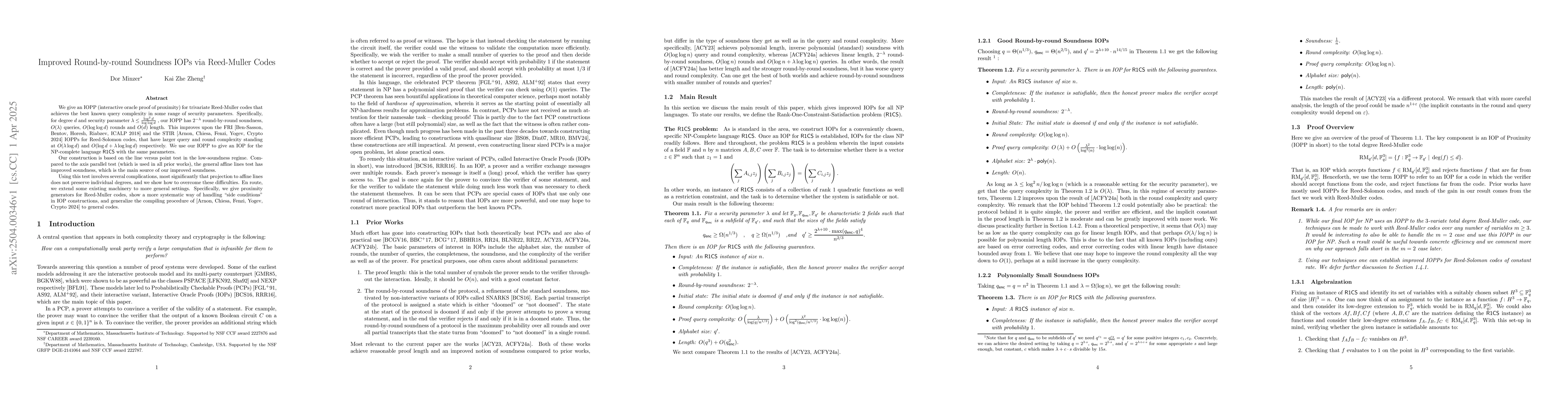 Thumbnail for Improved Round-by-round Soundness IOPs via Reed-Muller Codes