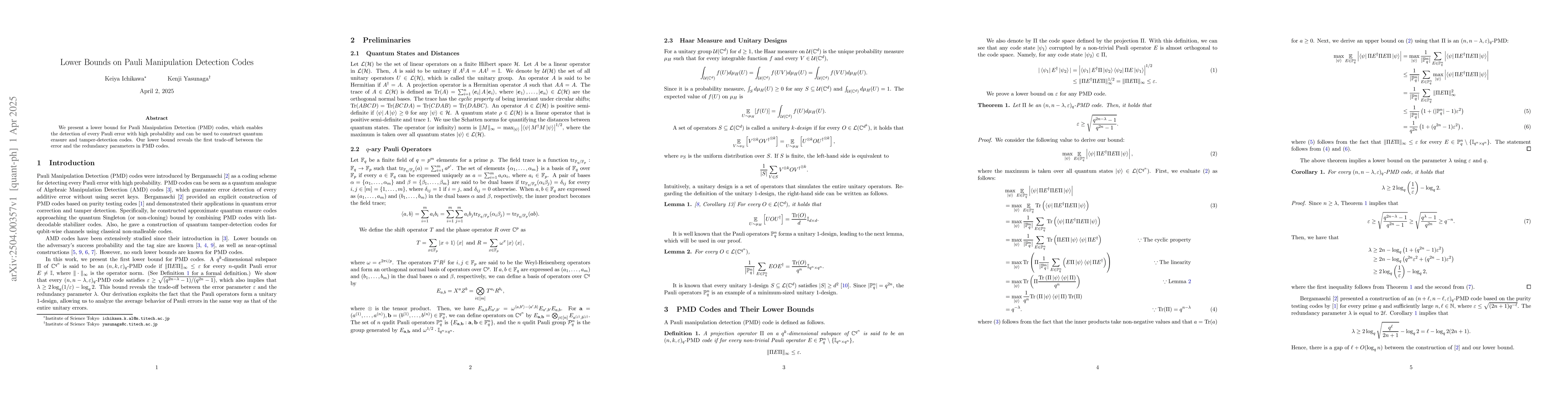 Thumbnail for Lower Bounds on Pauli Manipulation Detection Codes