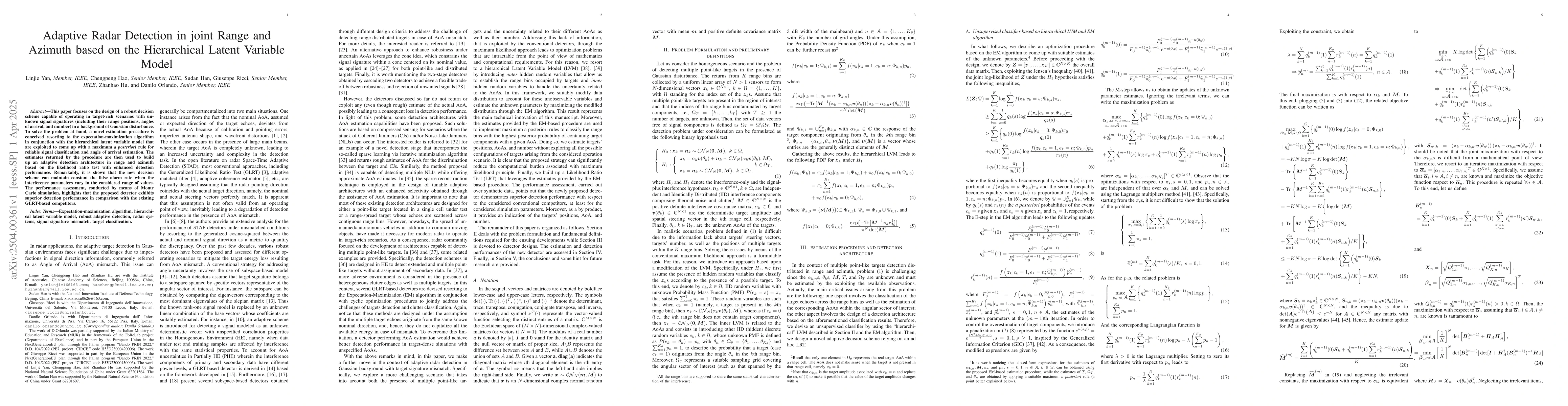Thumbnail for Adaptive Radar Detection in joint Range and Azimuth based on the
  Hierarchical Latent Variable Model