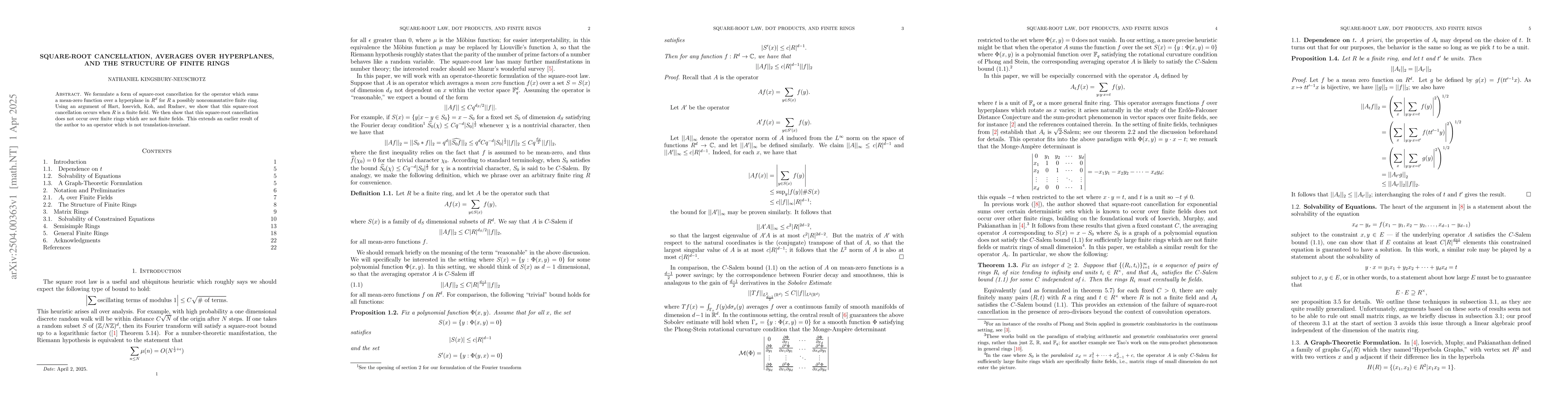 Thumbnail for Square-Root Cancellation, Averages over Hyperplanes, and the Structure
  of Finite Rings