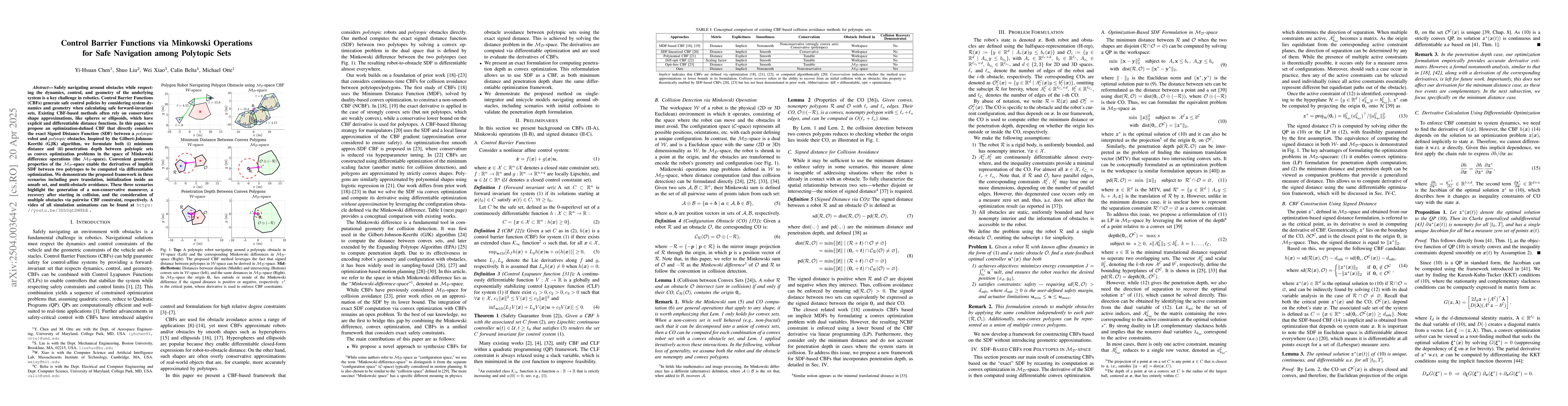 Thumbnail for Control Barrier Functions via Minkowski Operations for Safe Navigation
  among Polytopic Sets