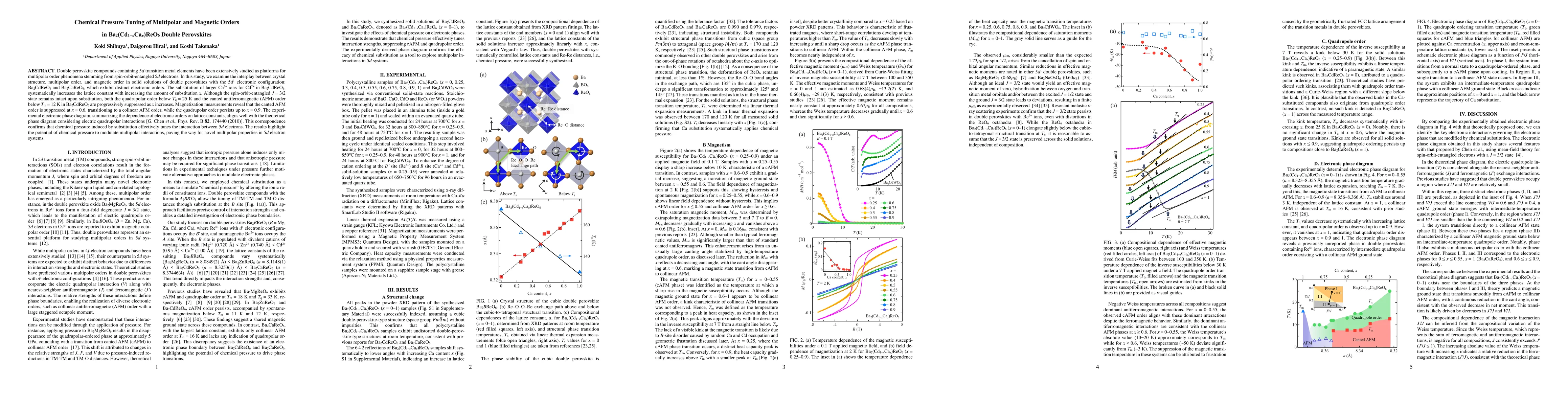 Thumbnail for Chemical Pressure Tuning of Multipolar and Magnetic Orders in
  Ba$_2$(Cd$_{1-x}$Ca$_x$)ReO$_6$ Double Perovskites