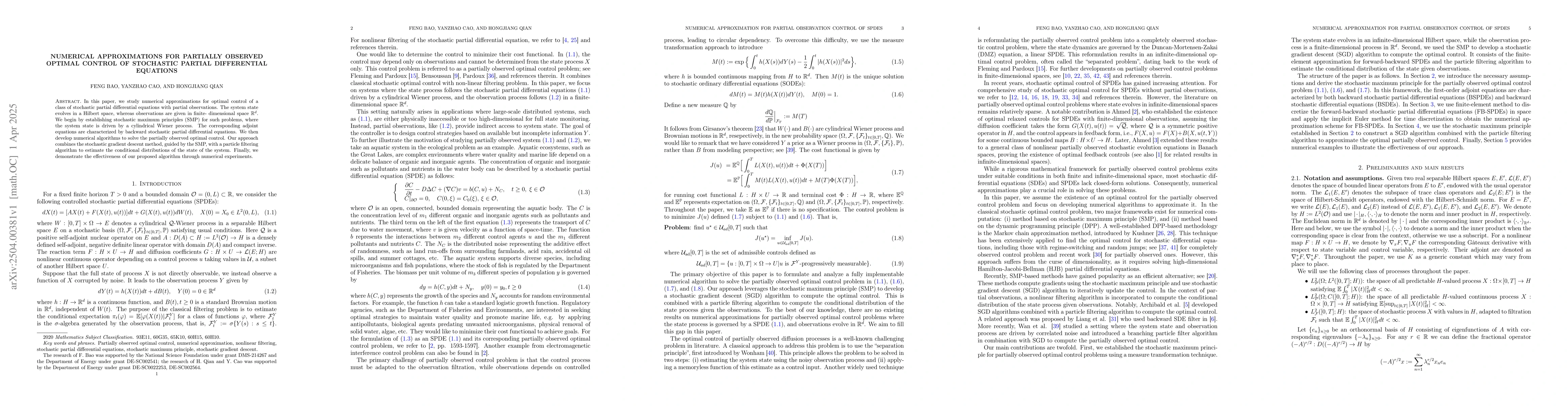 Thumbnail for Numerical approximations for partially observed optimal control of
  stochastic partial differential equations