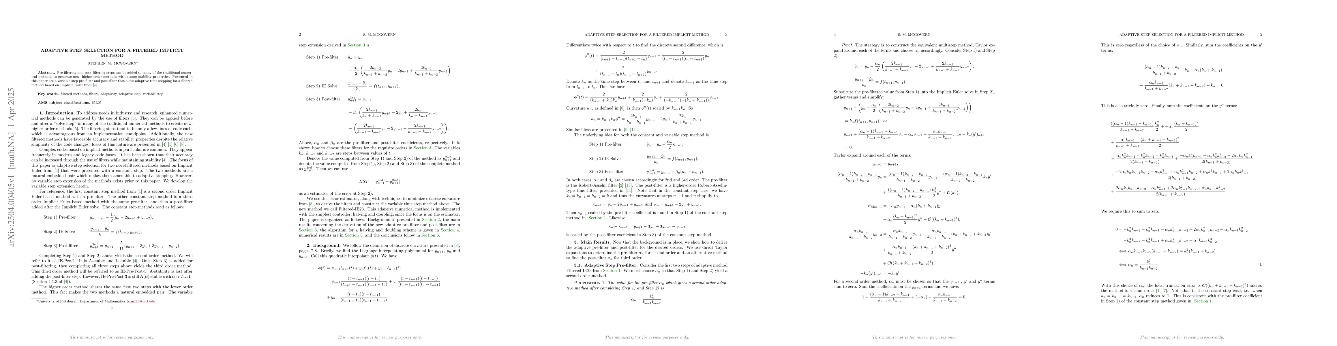 Thumbnail for Adaptive Step Selection for a Filtered Implicit Method
