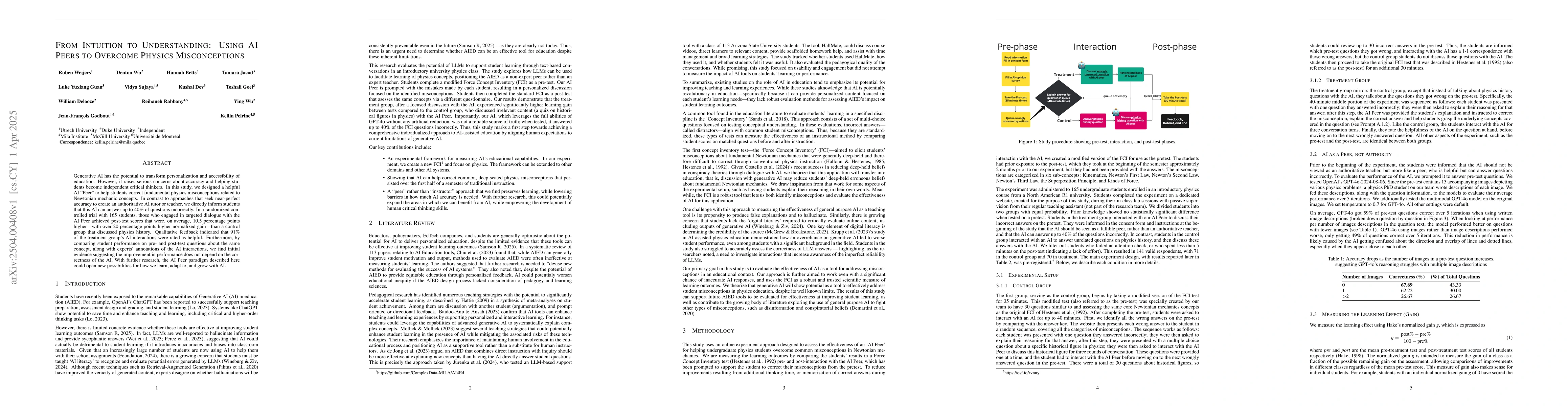 Thumbnail for From Intuition to Understanding: Using AI Peers to Overcome Physics
  Misconceptions