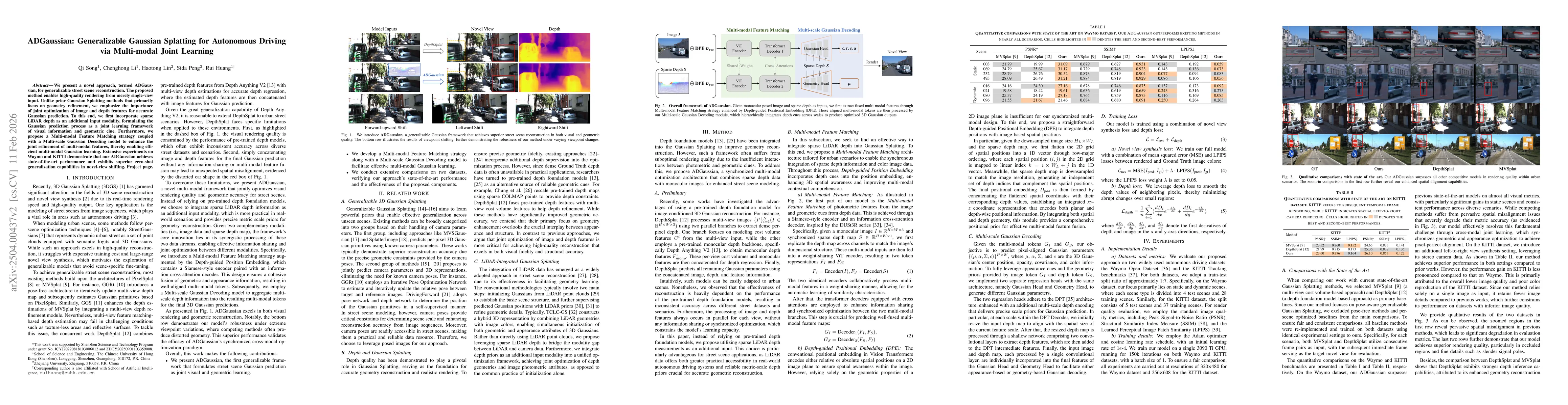 Thumbnail for ADGaussian: Generalizable Gaussian Splatting for Autonomous Driving via Multi-modal Joint Learning