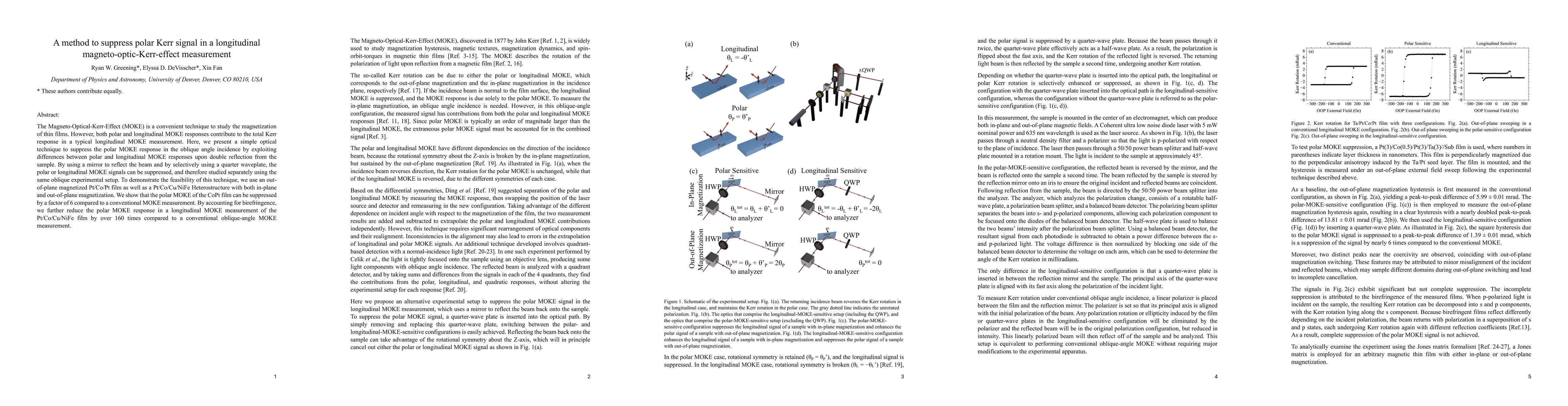 Thumbnail for A Method to Suppress Polar Kerr Signal in a Longitudinal
  Magneto-Optic-Kerr-Effect Measurement