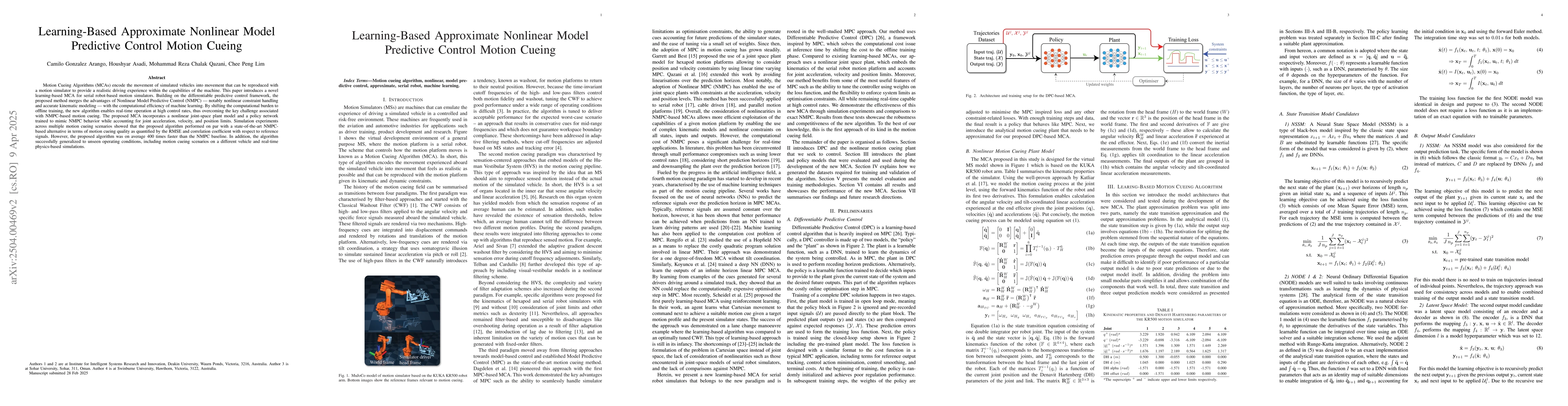 Thumbnail for Learning-Based Approximate Nonlinear Model Predictive Control Motion
  Cueing
