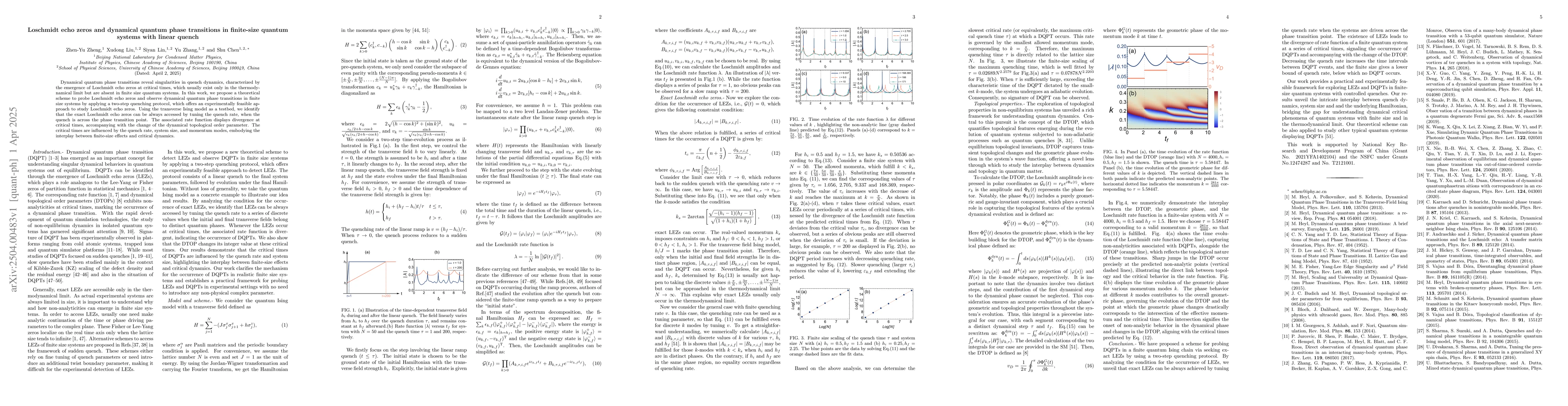 Thumbnail for Loschmidt echo zeros and dynamical quantum phase transitions in
  finite-size quantum systems with linear quench