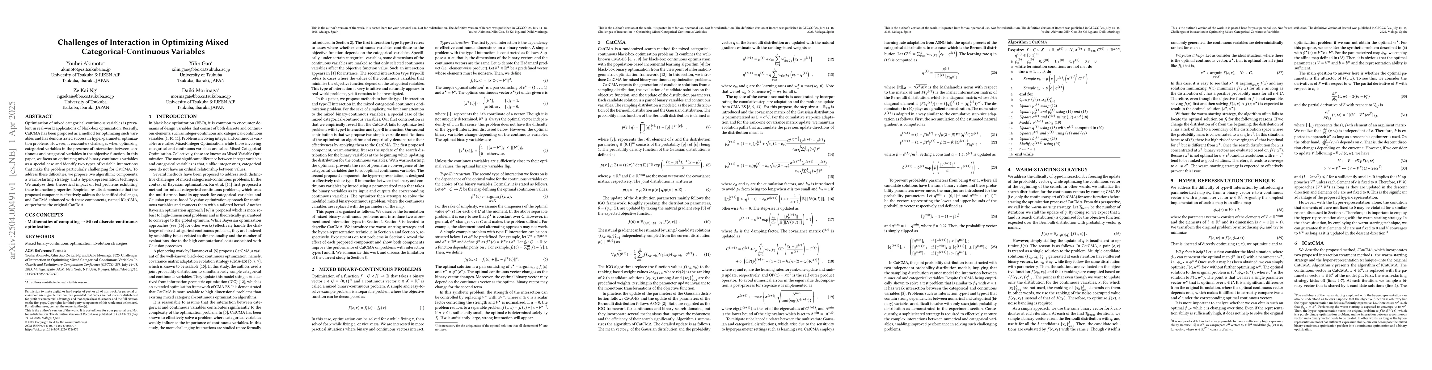 Thumbnail for Challenges of Interaction in Optimizing Mixed Categorical-Continuous
  Variables