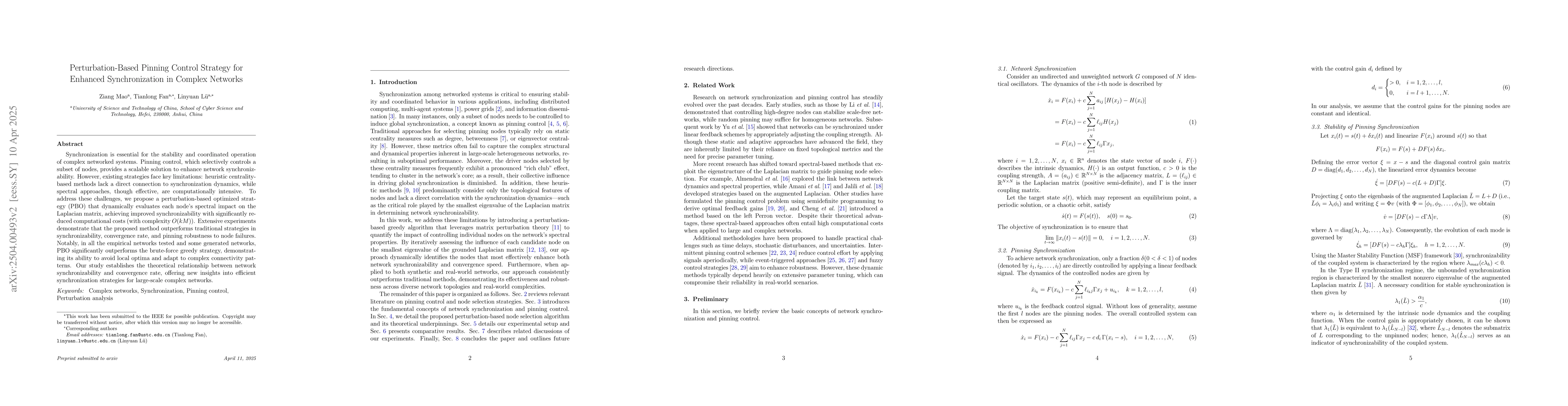 Thumbnail for Perturbation-Based Pinning Control Strategy for Enhanced Synchronization
  in Complex Networks