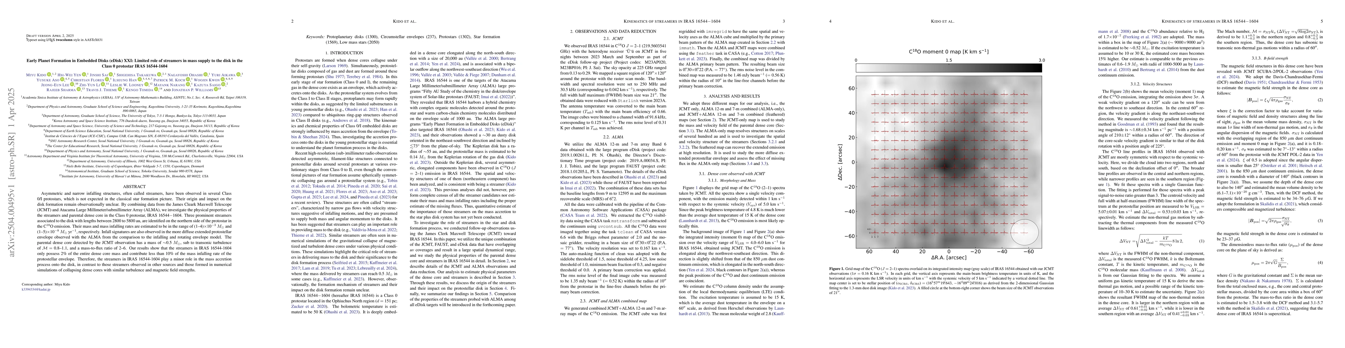 Thumbnail for Early Planet Formation in Embedded Disks (eDisk) XXI: Limited role of
  streamers in mass supply to the disk in the Class 0 protostar IRAS 16544-1604