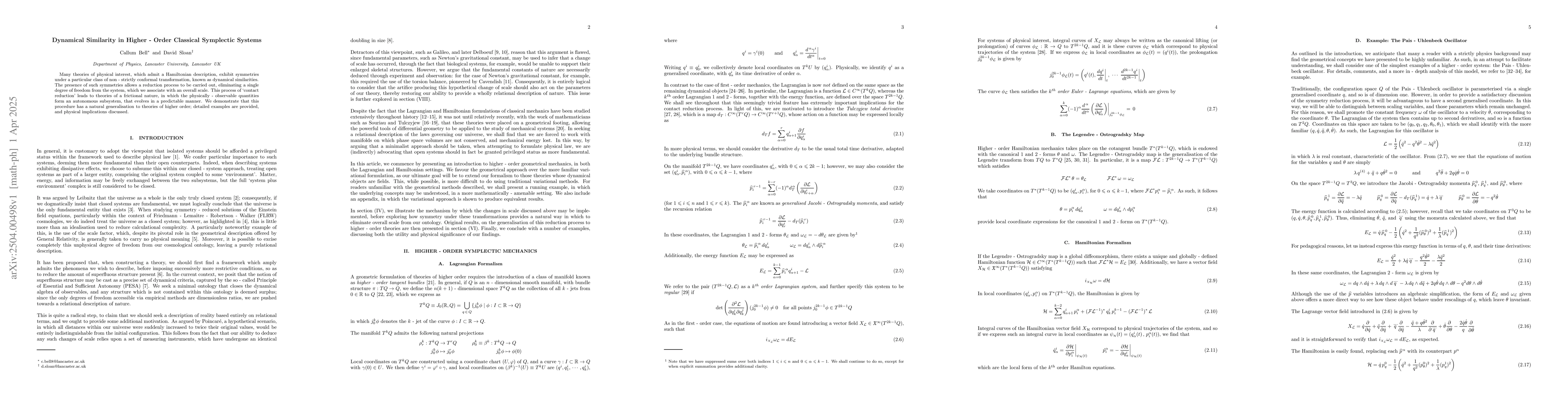Thumbnail for Dynamical Similarity in Higher-Order Classical Symplectic Systems