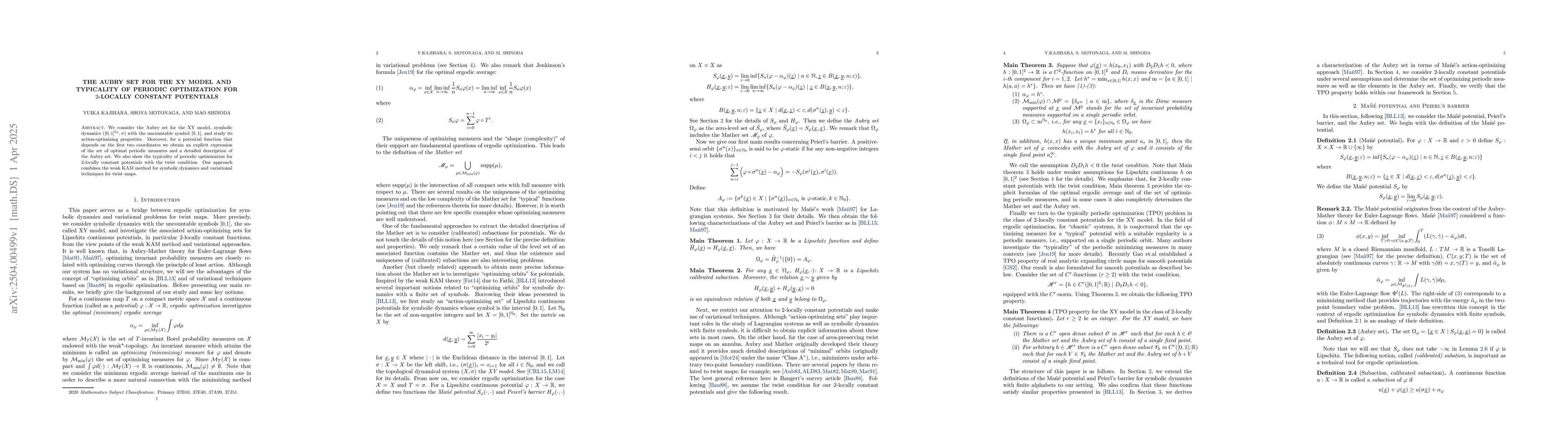 Thumbnail for The Aubry set for the XY model and typicality of periodic optimization
  for 2-locally constant potentials