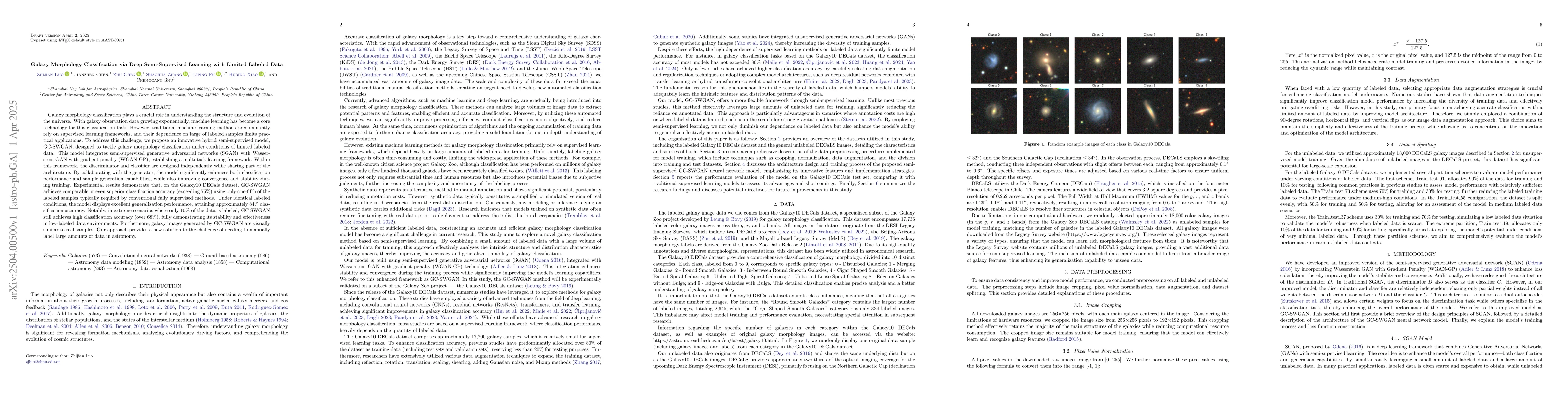 Thumbnail for Galaxy Morphology Classification via Deep Semi-Supervised Learning with
  Limited Labeled Data