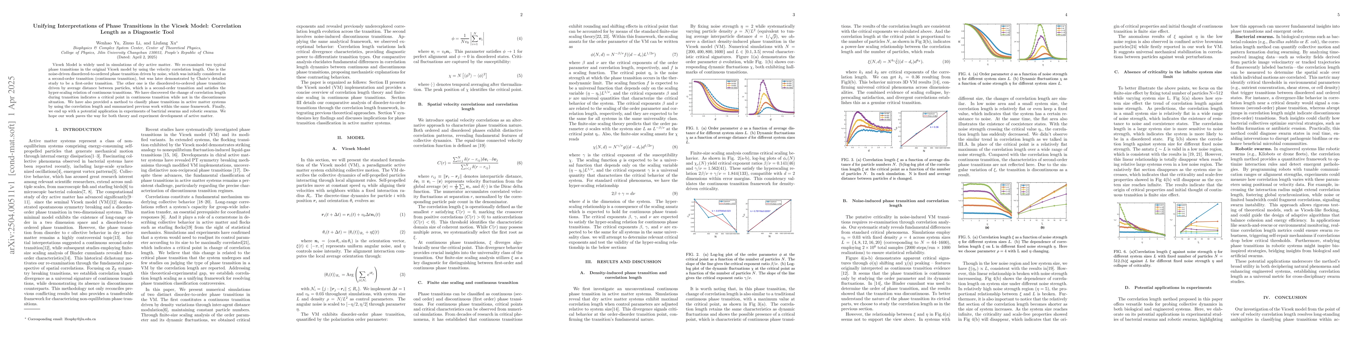 Thumbnail for Unifying Interpretations of Phase Transitions in the Vicsek Model:
  Correlation Length as a Diagnostic Tool