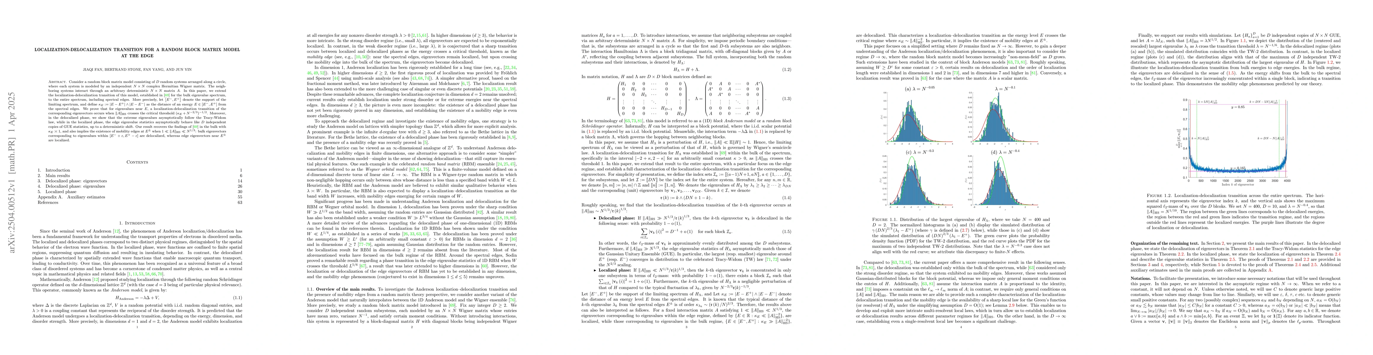 Thumbnail for Localization-delocalization transition for a random block matrix model
  at the edge