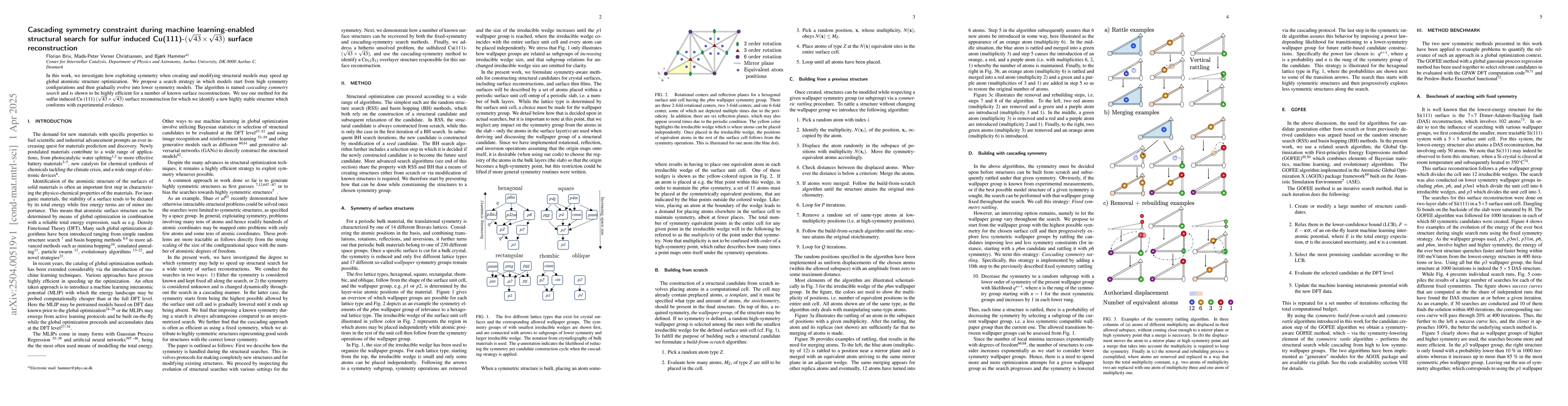 Thumbnail for Cascading symmetry constraint during machine learning-enabled structural
  search for sulfur induced Cu(111)-$(\sqrt{43}\times\sqrt{43})$ surface
  reconstruction