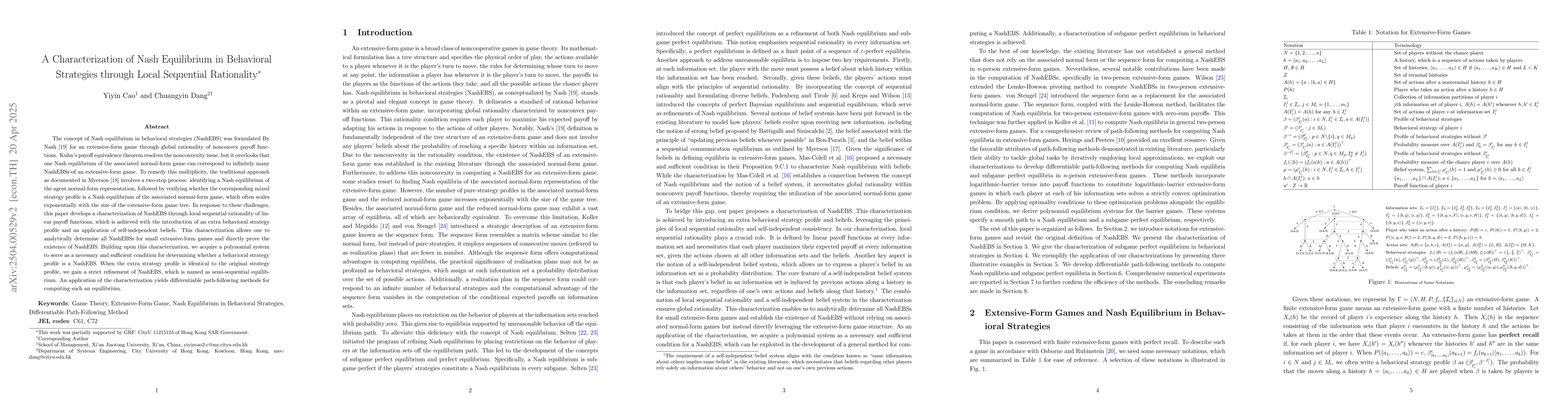 Thumbnail for A Characterization of Nash Equilibrium in Behavioral Strategies through
  Local Sequential Rationality