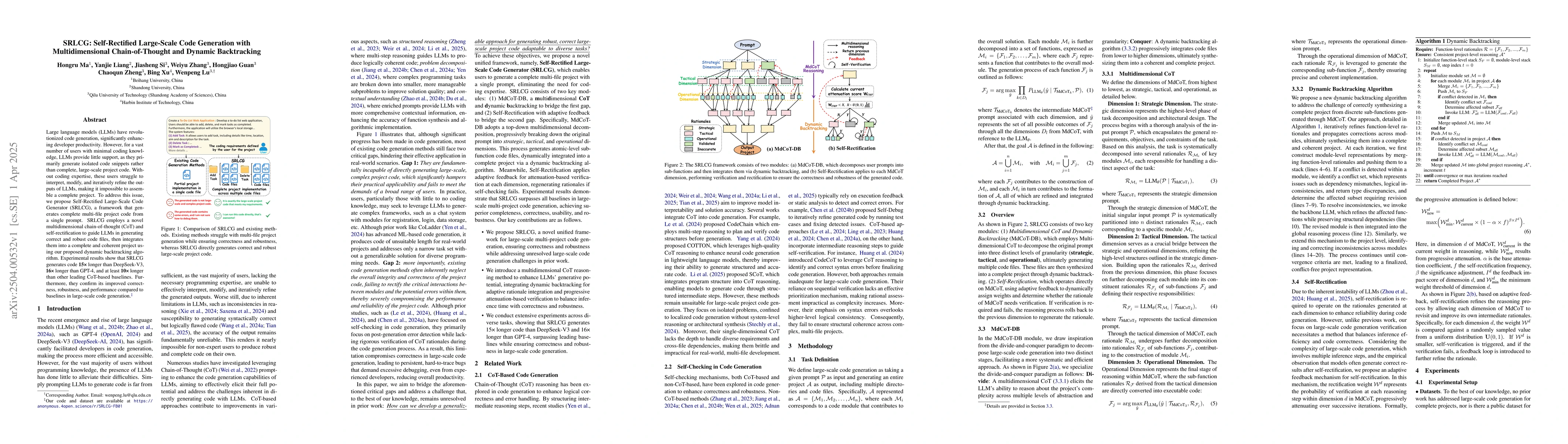 Thumbnail for SRLCG: Self-Rectified Large-Scale Code Generation with Multidimensional
  Chain-of-Thought and Dynamic Backtracking