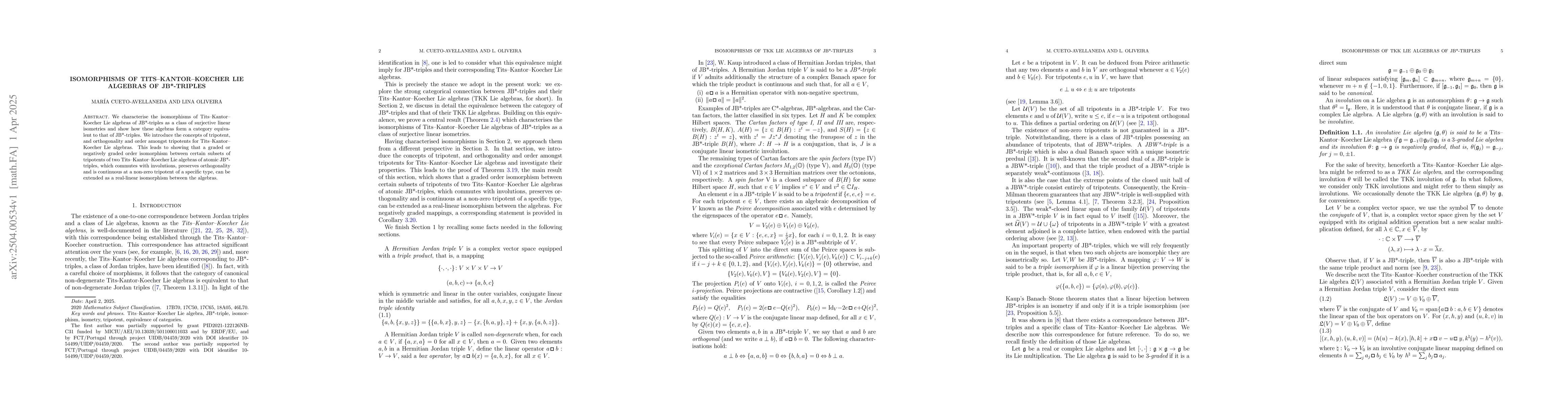 Thumbnail for Isomorphisms of Tits--Kantor--Koecher Lie algebras of JB*-triples