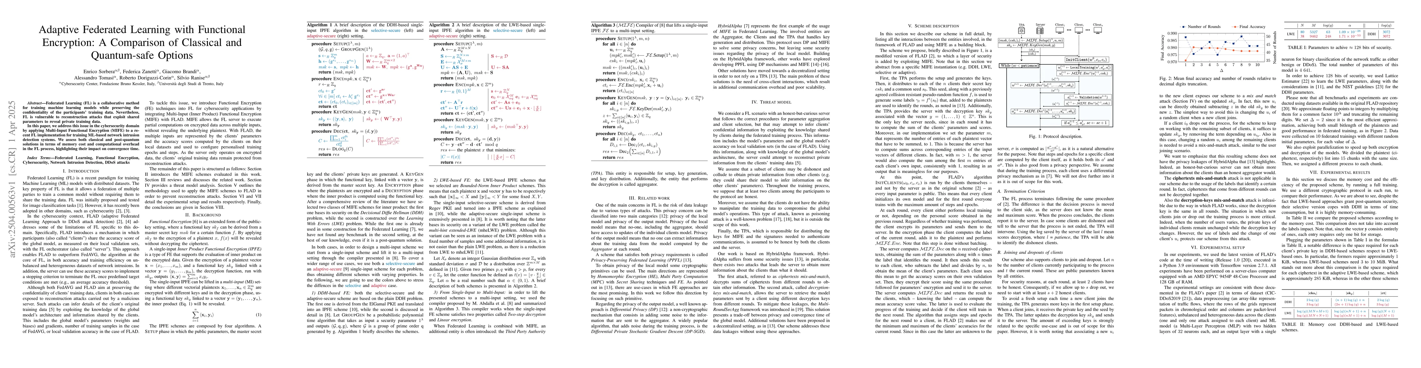 Thumbnail for Adaptive Federated Learning with Functional Encryption: A Comparison of
  Classical and Quantum-safe Options