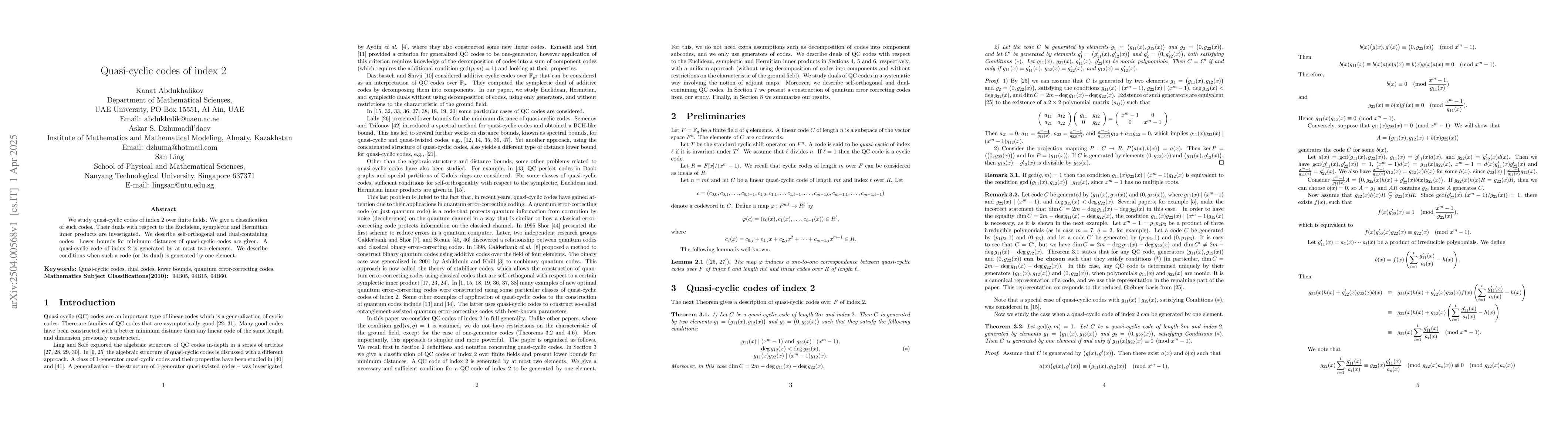 Thumbnail for Quasi-cyclic codes of index 2