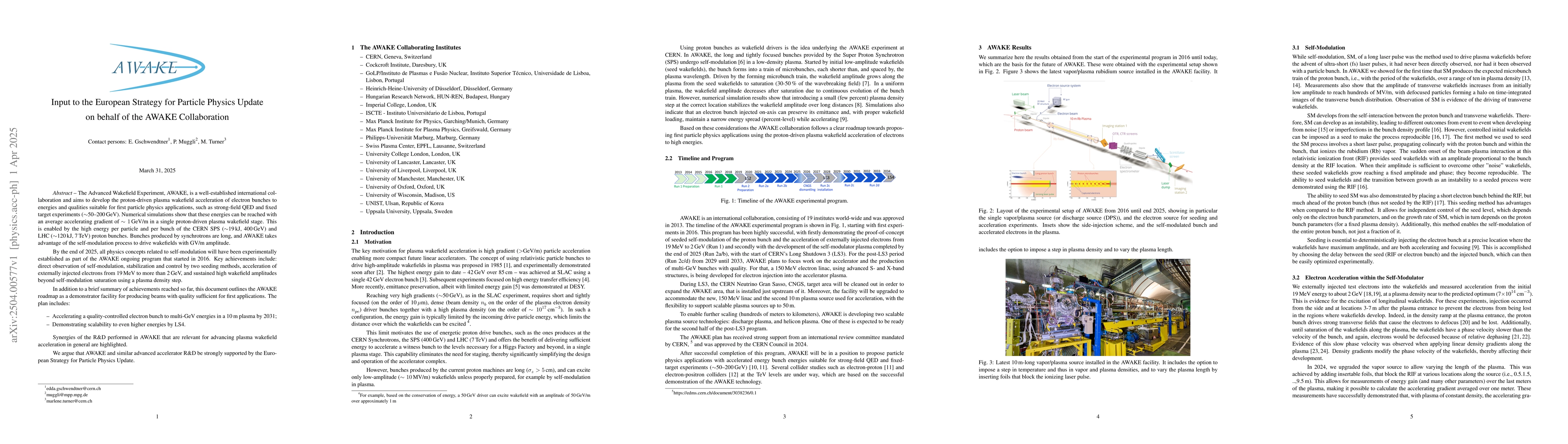Thumbnail for AWAKE Input to the European Strategy for Particle Physics Update on
  behalf of the AWAKE Collaboration