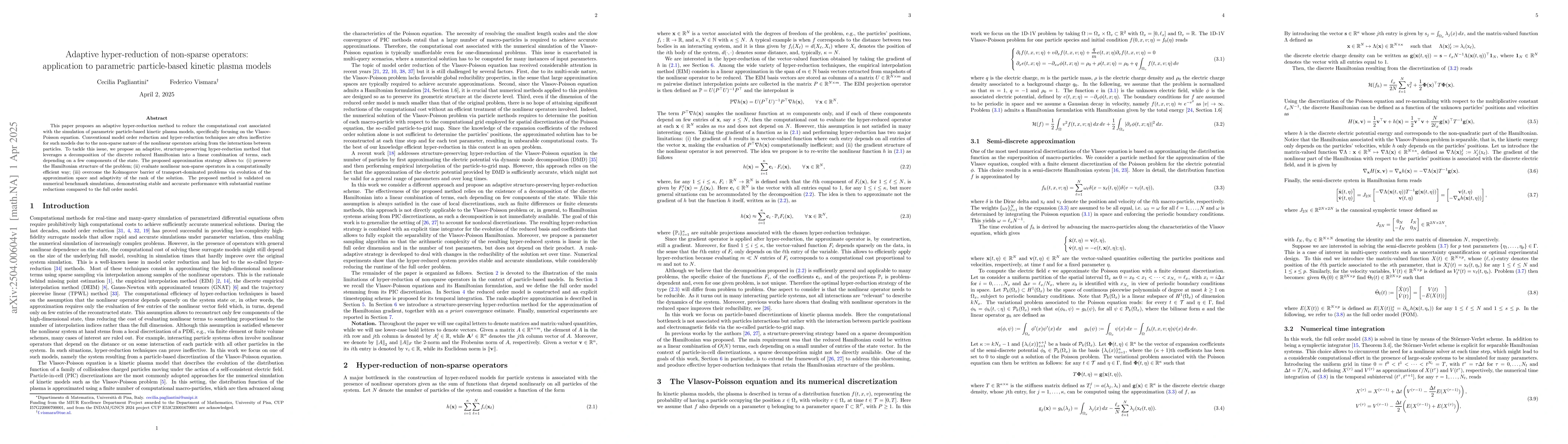 Thumbnail for Adaptive hyper-reduction of non-sparse operators: application to
  parametric particle-based kinetic plasma models