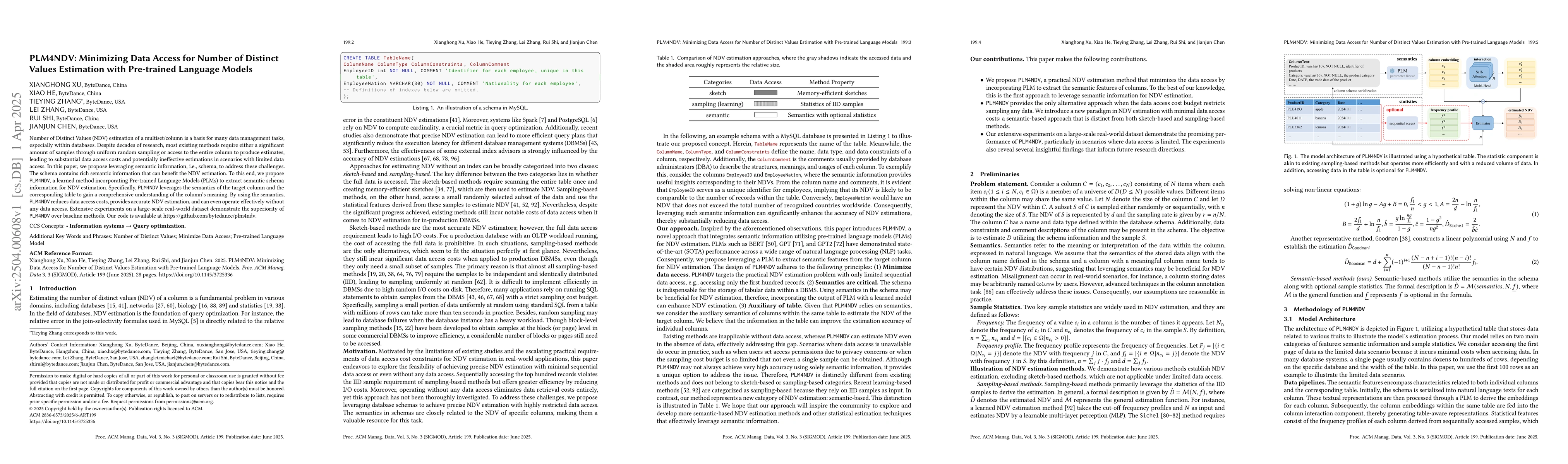 Thumbnail for PLM4NDV: Minimizing Data Access for Number of Distinct Values Estimation
  with Pre-trained Language Models